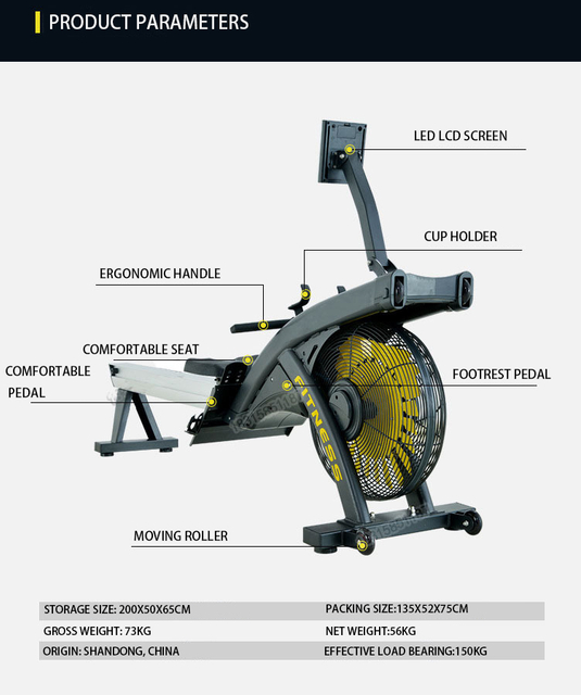 MND-W10 Ruderger&auml;t mit Luft- und Magnetwiderstand | Duales Widerstandssystem | MND-FITNESS