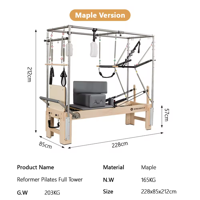  3-in-1-Pilates-Reformer-System mit Eichenholzrahmen – platzsparende Ausr&uuml;stung MND-W25